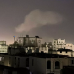 Smoke rises after suspected US airstrikes hit a ceramics factory in Sanaa, Yemen, as reported by Houthi rebels.