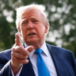 President Donald Trump speaking on tariff policy changes at the White House lawn.