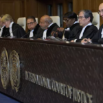 Judges at the International Court of Justice seated during proceedings on Gaza humanitarian aid obligations in The Hague.