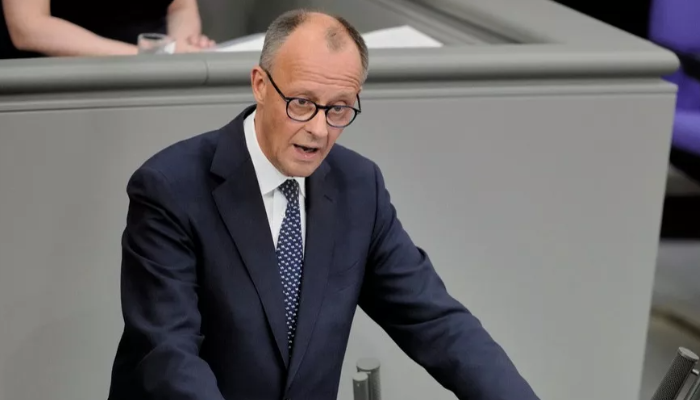 Friedrich Merz delivering his first speech as German Chancellor at the Bundestag in Berlin