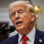 Donald Trump speaking at a rally, symbolizing the spread of his political ideas to Europe amid rising populism