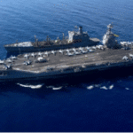 USS Gerald R. Ford aircraft carrier in the Caribbean during US deployment, raising tensions with Venezuela