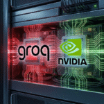 Screenshot showing details of Nvidia’s $20 billion AI chip licensing deal with Groq, highlighting collaboration on AI inference technology.