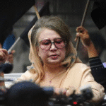 Khaleda Zia, former Prime Minister of Bangladesh, addressing a public gathering.