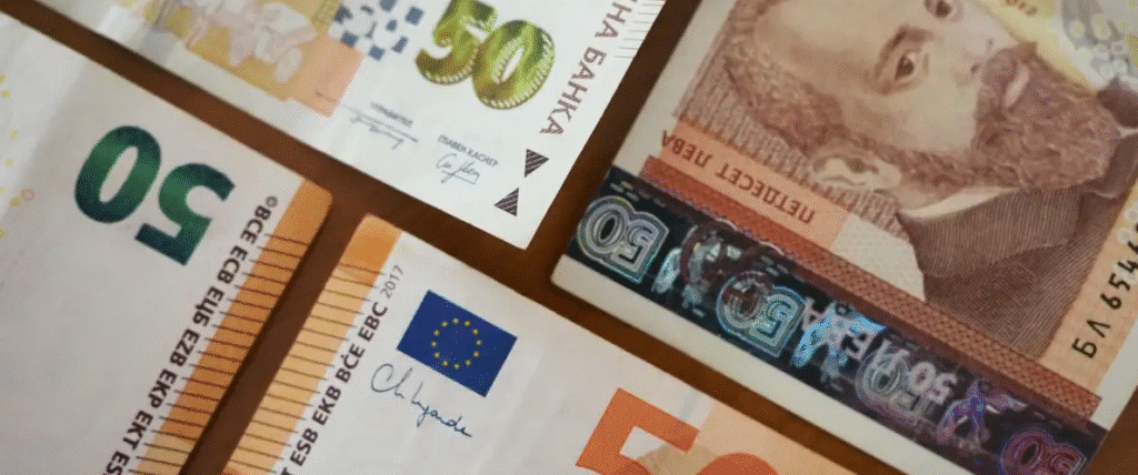 Bulgaria marked on Europe map indicating euro area membership starting 2026