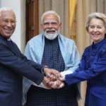 India and European Union trade corridor map highlighting the India-EU Free Trade Agreement and the India-Middle East-Europe Economic Corridor